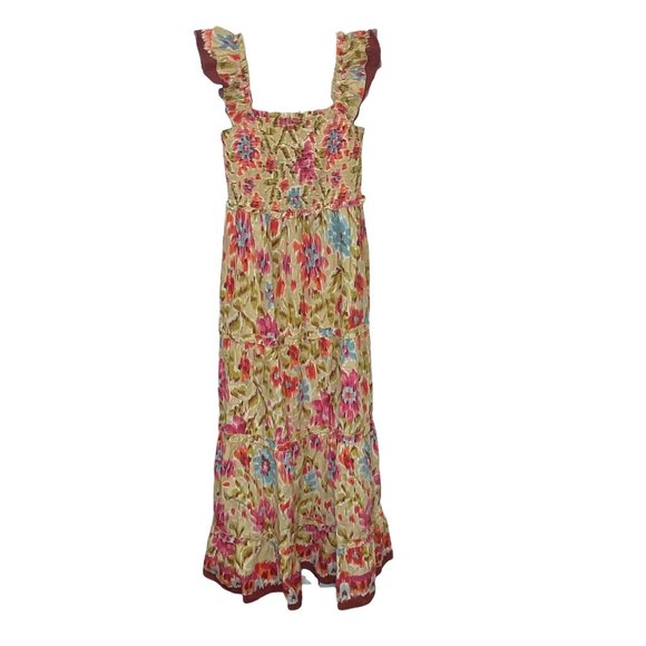 NWT House of Harlow Zoey Khaki Floral Bohemian Smocked Maxi Dress Medium $268 - Picture 9 of 11
